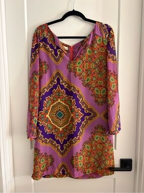 Handmade Lined Vibrant Purple & Pink Medallion Shift Dress.